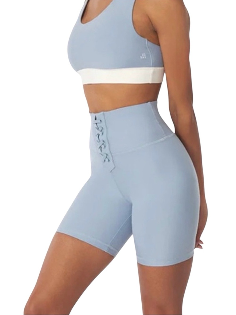 NEW WeWoreWhat High Ruse Lace-Up Biker Short Solid Dusty Baby Blue Small NWOT - Picture 8 of 11